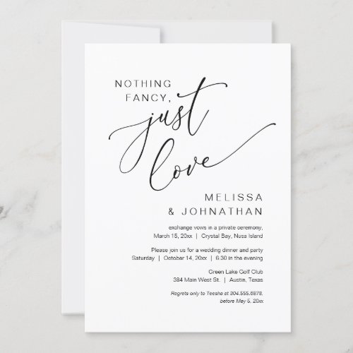 Nothing Fancy Just Love Wedding Elopement Invitation