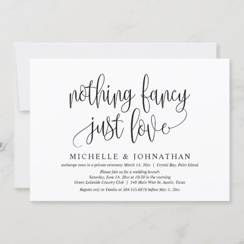 Nothing Fancy Just Love Wedding Elopement Invitation