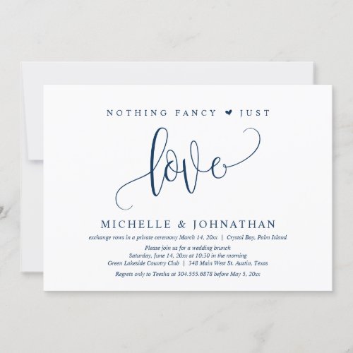 Nothing Fancy Just Love Wedding Elopement Invitation