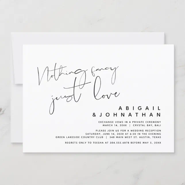 Nothing Fancy, Just Love, Wedding Elopement Invitation | Zazzle