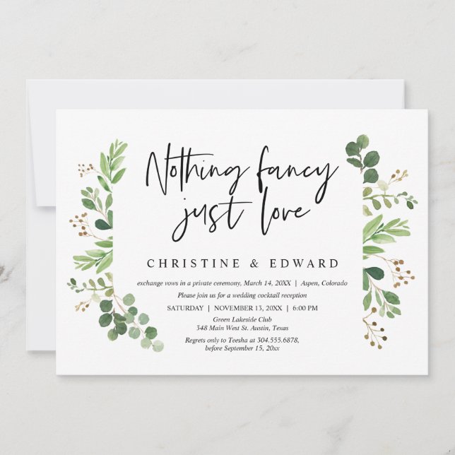 Nothing Fancy, Just Love, Wedding Elopement Invitation (Front)