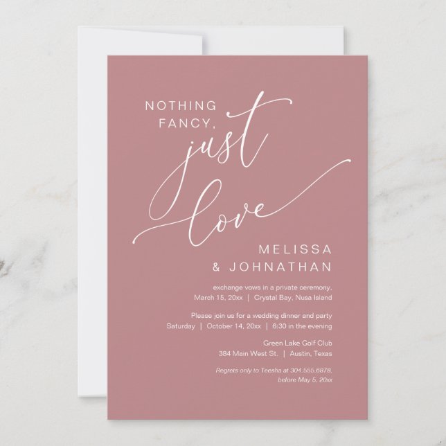 Nothing Fancy, Just Love, Wedding Elopement Invitation (Front)