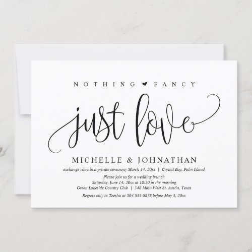 Nothing Fancy Just Love Wedding Elopement Invitation