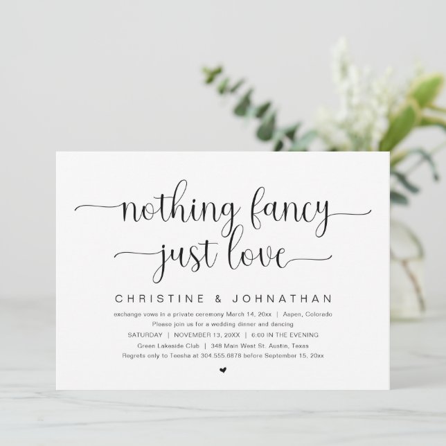 Nothing Fancy Just Love, Wedding Elopement Party I Invitation (Standing Front)