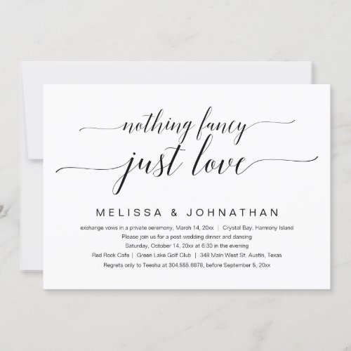 Nothing Fancy Just Love Wedding Elopement Party Invitation