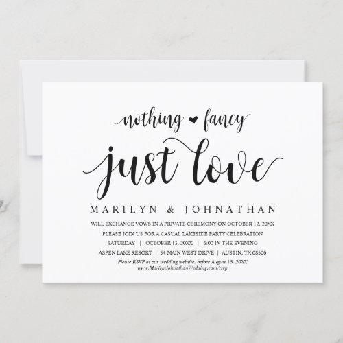 Nothing Fancy Just Love Wedding Elopement Party Invitation