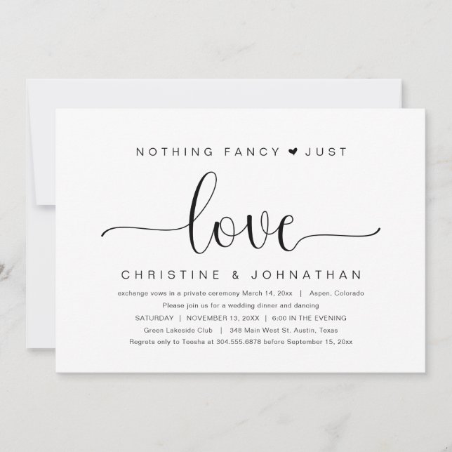 Nothing Fancy Just Love, Wedding Elopement Party Invitation (Front)