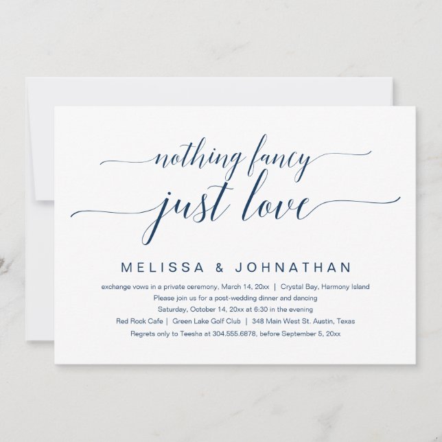 Nothing Fancy, Just Love, Wedding Elopement Party  Invitation (Front)