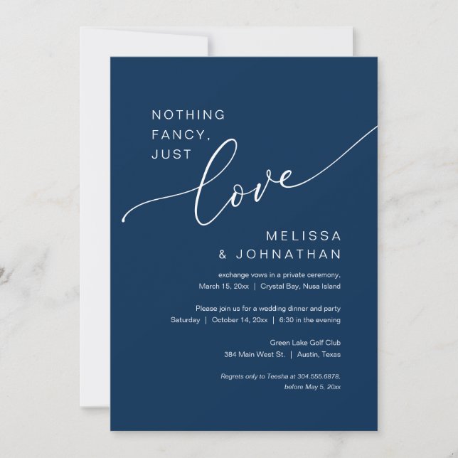 Nothing Fancy, Just Love, Wedding Elopement Party  Invitation (Front)