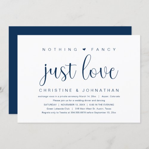 Nothing Fancy Just Love Wedding Elopement Party Invitation