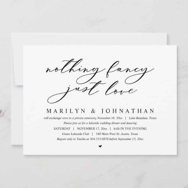 Nothing Fancy, Just Love, Wedding Elopement Party Invitation (Front)
