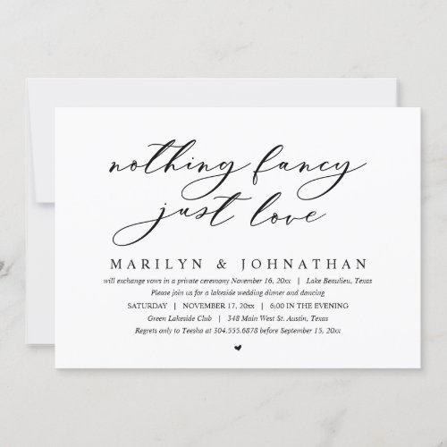 Nothing Fancy Just Love Wedding Elopement Party Invitation