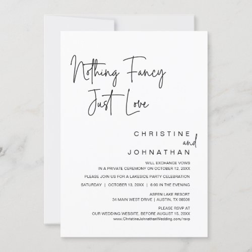 Nothing Fancy Just Love Wedding Elopement Party Invitation