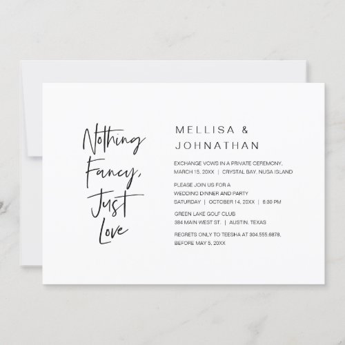 Nothing Fancy Just Love Wedding Elopement Party Invitation