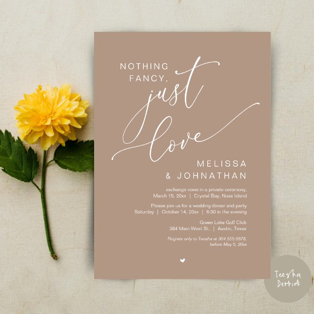 Nothing Fancy, Just Love, Wedding Elopement Party Invitation (Nothing Fancy, Just Love, Wedding Elopement Dinner Party Invitation Card, PDF, In Warm Taupe)