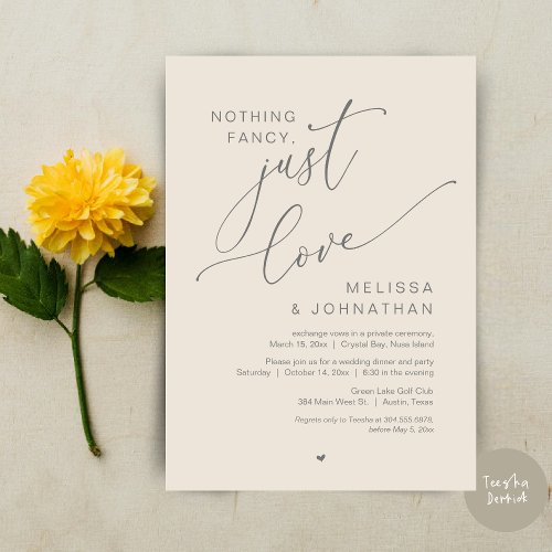 Nothing Fancy Just Love Wedding Elopement Party Invitation