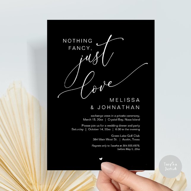 Nothing Fancy, Just Love, Wedding Elopement Party Invitation (Nothing Fancy, Just Love, Wedding Elopement Dinner Party Invitation Card, PDF, In Classy Black)