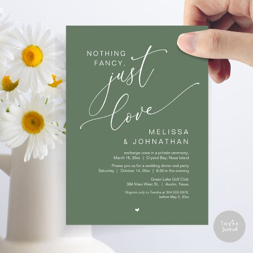 Nothing Fancy Just Love Wedding Elopement Party Invitation