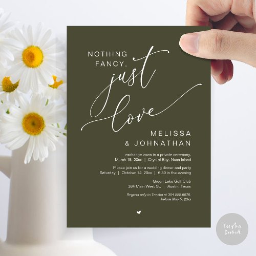 Nothing Fancy Just Love Wedding Elopement Party Invitation