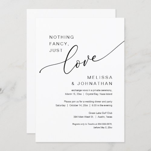 Nothing Fancy Just Love Wedding Elopement Party  Invitation