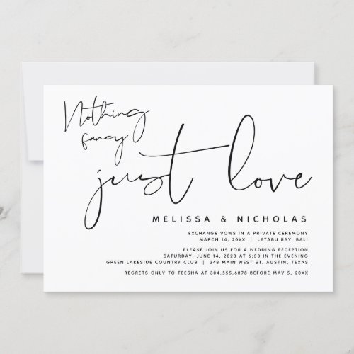 Nothing Fancy Just Love Wedding Elopement Party  Invitation