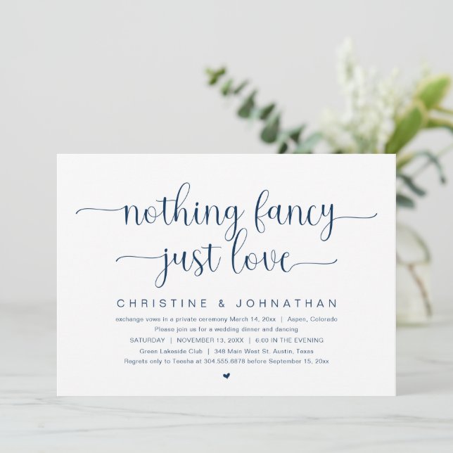 Nothing Fancy Just Love, Wedding Elopement Party Invitation (Standing Front)