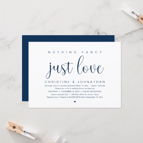 Nothing Fancy Just Love Wedding Elopement Party Invitation