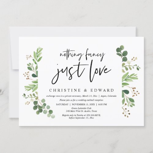 Nothing Fancy Just Love Wedding Elopement Party Invitation