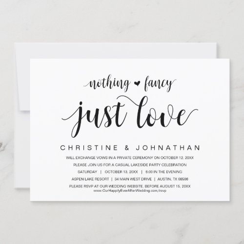 Nothing Fancy Just Love Wedding Elopement Party Invitation