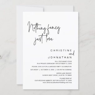 Nothing Fancy, Just Love, Wedding Elopement Party Invitation