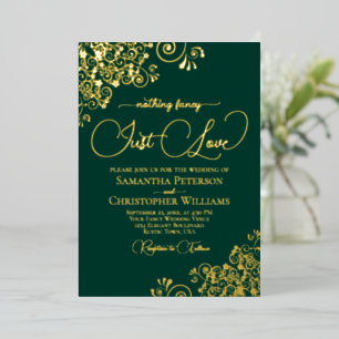 Nothing Fancy Just Love Wedding Emerald Green Gold Foil Invitation