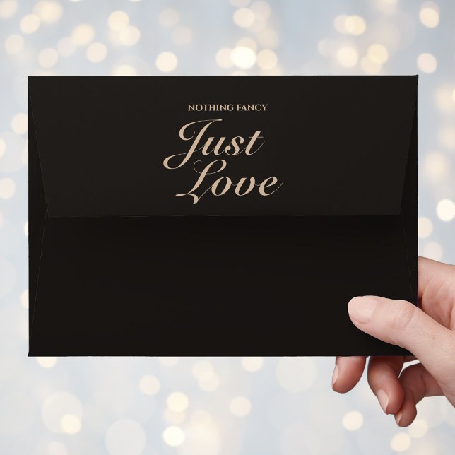 Nothing Fancy Just Love Wedding  Envelope (Front view coffee brown modern minimalist bold typography simple elegant modern wedding envelope)
