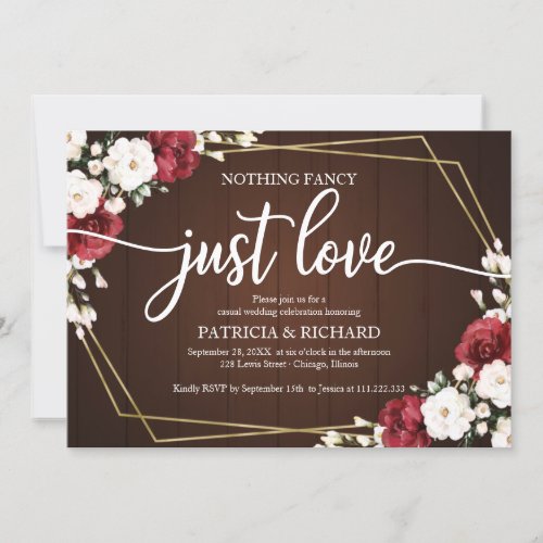 Nothing Fancy Just Love Wedding Geometric Rustic  Invitation