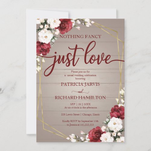 Nothing Fancy Just Love Wedding Geometric Rustic Invitation
