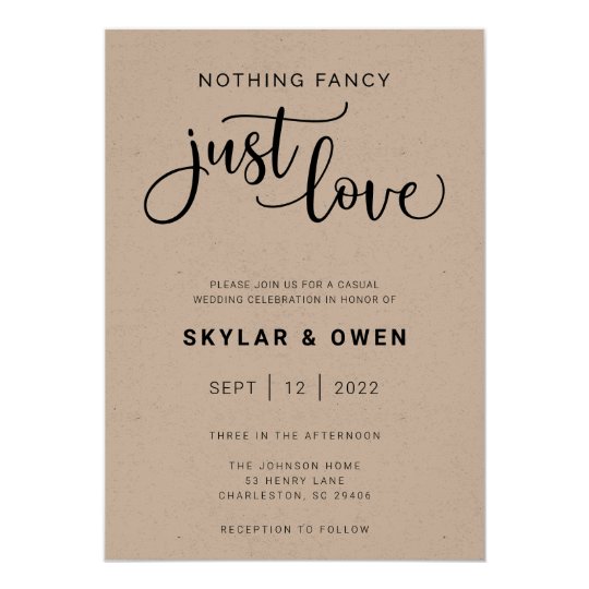 Nothing Fancy Just Love Wedding Invitation