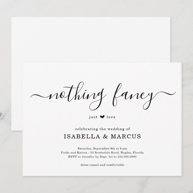 Nothing Fancy Just Love Wedding Invitation (Front/Back)