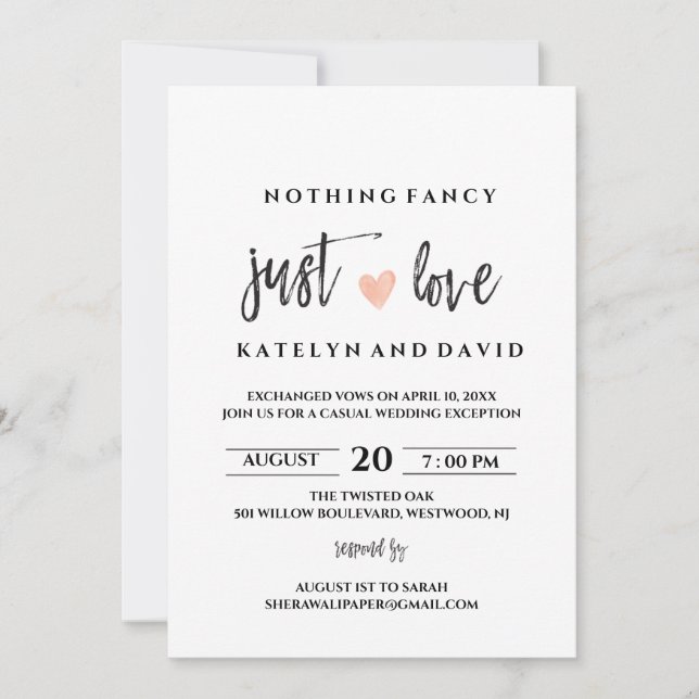 Nothing Fancy Just Love Wedding Invitation (Front)