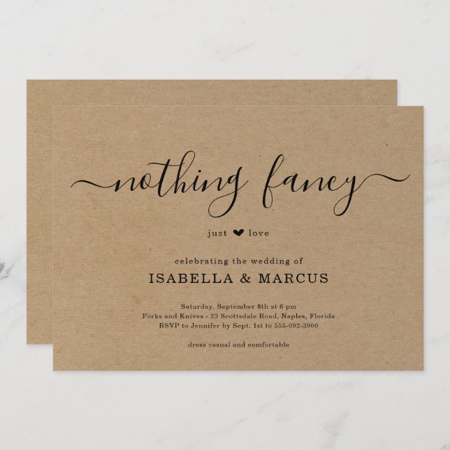 Nothing Fancy Just Love Wedding Invitation (Front/Back)