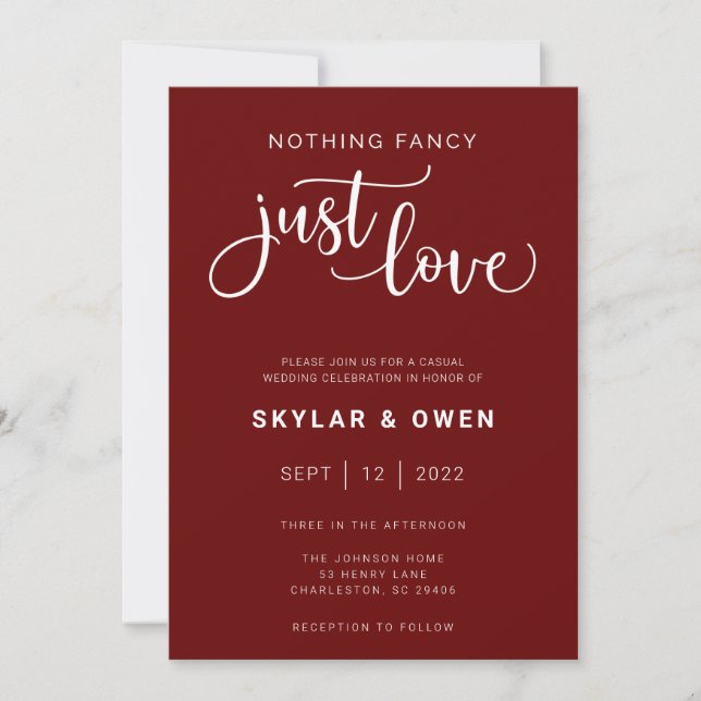 Nothing Fancy Just Love Wedding Invitation (Front)