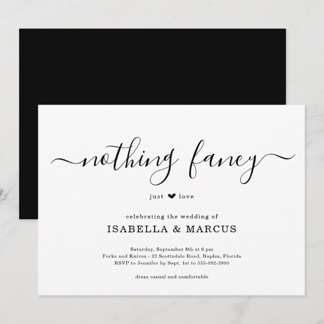 Nothing Fancy Just Love Wedding Invitation (Front/Back)