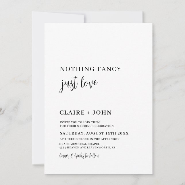 Nothing Fancy Just Love Wedding Invitation (Front)
