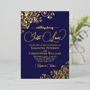 Nothing Fancy Just Love Wedding Navy Blue & Gold Foil Invitation
