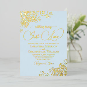 Nothing Fancy Just Love Wedding Powder Blue & Gold Foil Invitation