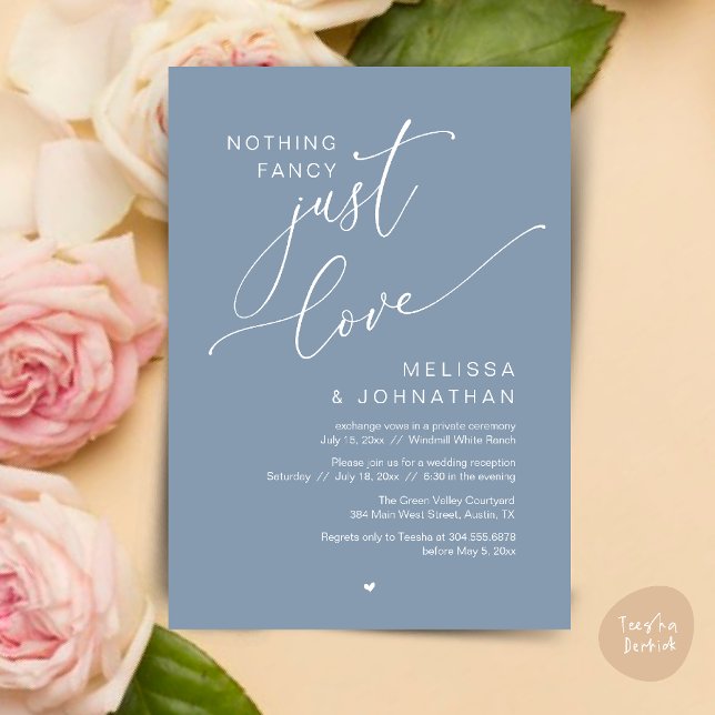 Nothing Fancy, Just Love, Wedding Reception Dinner Invitation (Nothing Fancy Just Love Wedding Reception Dinner Lunch Brunch Romantic Invites Card PDF Dusty Blue)