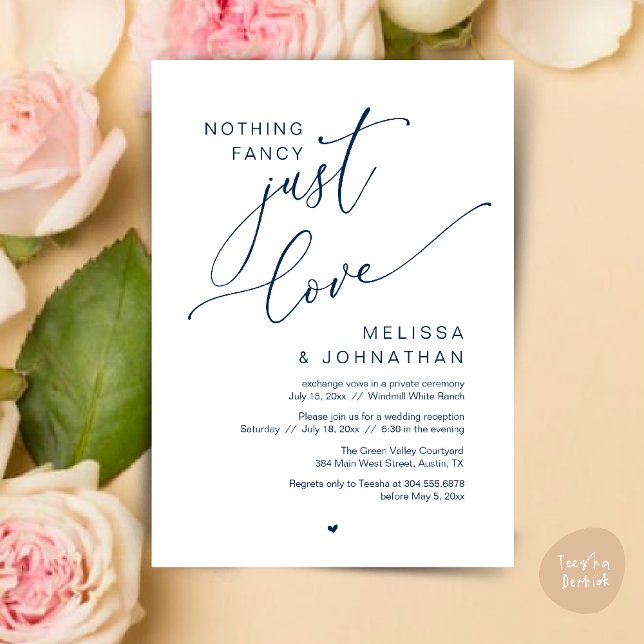 Nothing Fancy, Just Love, Wedding Reception Dinner Invitation (Nothing Fancy Just Love Wedding Reception Dinner Lunch Brunch Romantic Invites Card PDF Navy Blue)