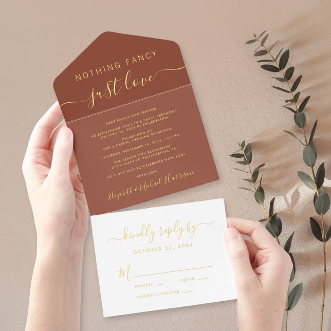 Nothing Fancy Just Love Wedding Reception Foil All In One Invitation (Creator Uploaded)