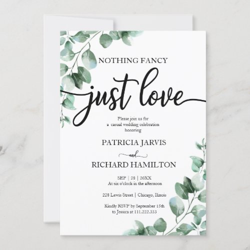 Nothing Fancy Just Love Wedding Reception Greenery Invitation