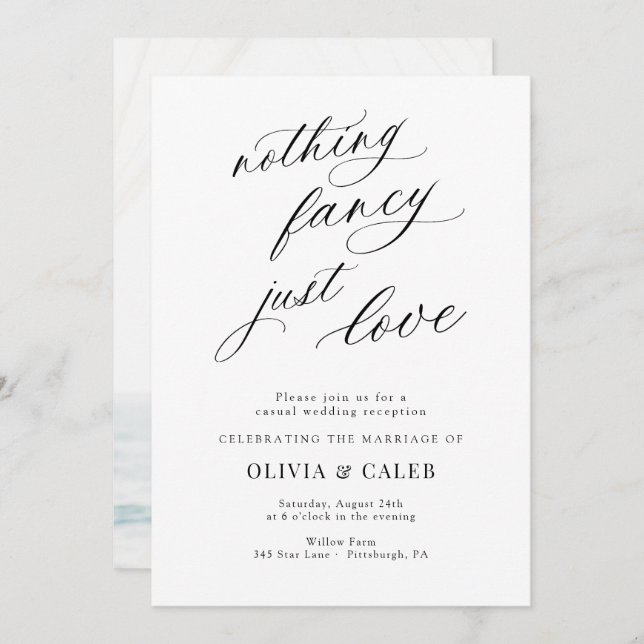 Nothing Fancy Just Love Wedding Reception Invitation (Front/Back)