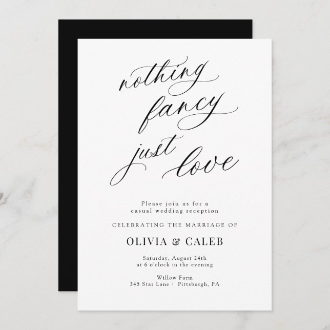 Nothing Fancy Just Love Wedding Reception Invitation (Front/Back)