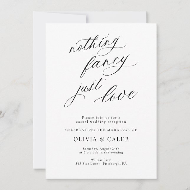 Nothing Fancy Just Love Wedding Reception Invitation (Front)